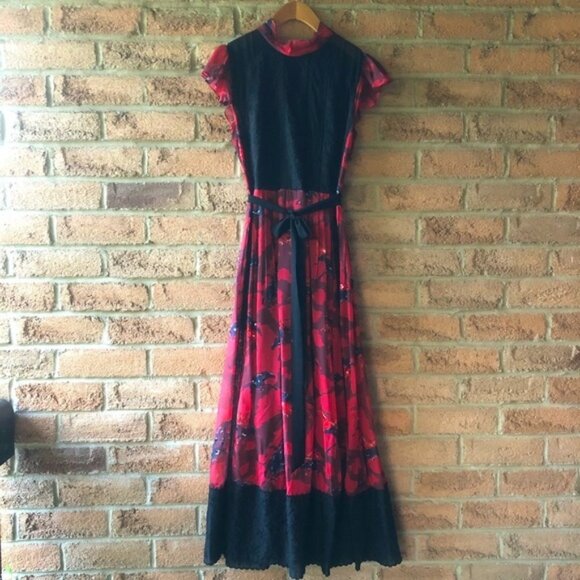 COACH Red horse print lacework chiffon flutter sleeve designer beautif - Picture 4 of 16